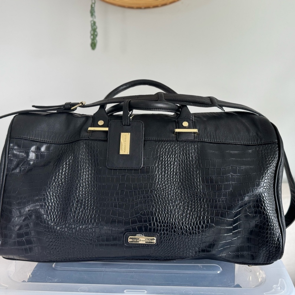 Black Crocodile-Embossed Steve Madden Duffle Bag